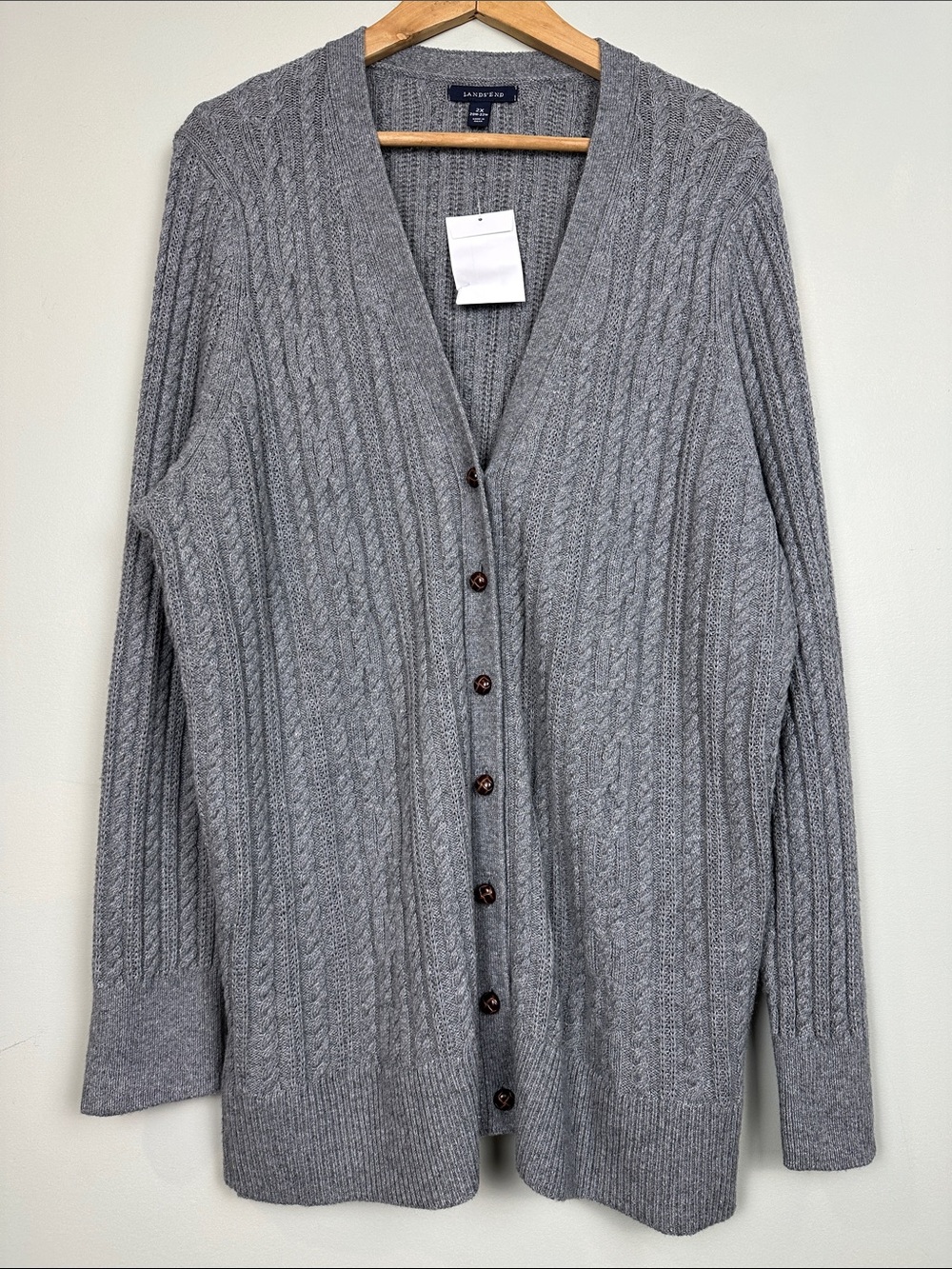 228. Wool Cotton NWT LANDS END Cableknit cardigan